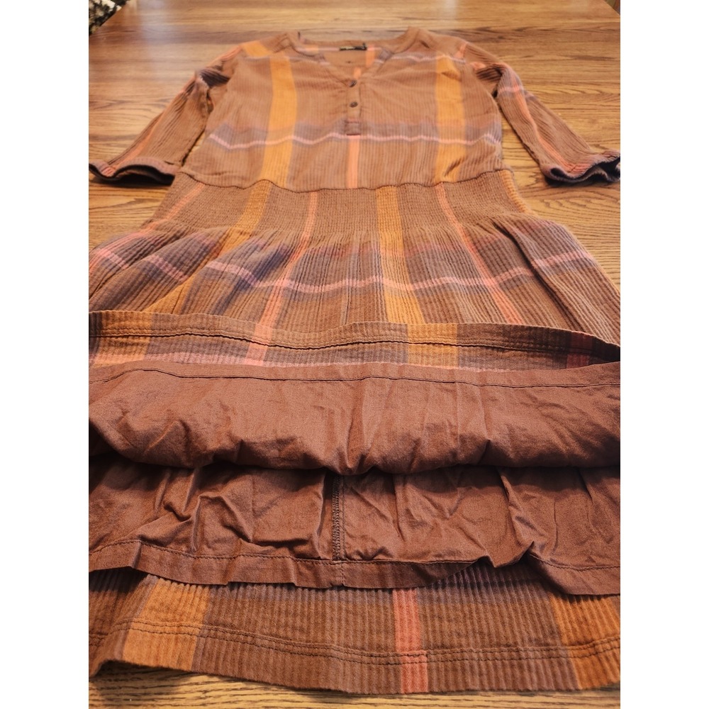 Prana Sugar Pine Dress Gauze Organic Cotton Wedged Wood Plaid Size Medium Lined - Picture 6 of 11